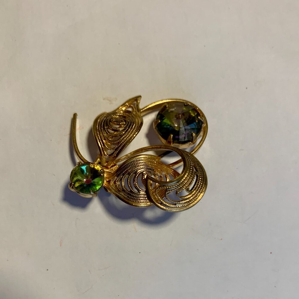 Watermelon Margarita Rivoli Rhinestone Brooch Gold Tone